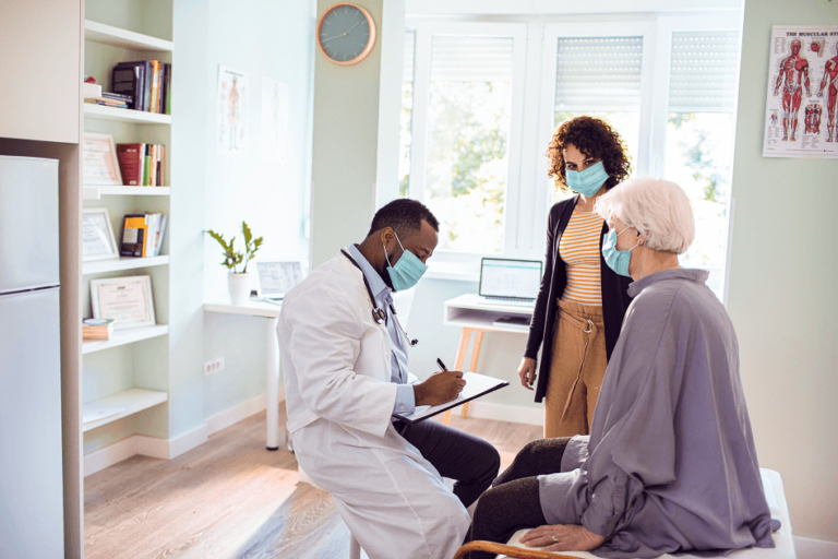 Two women with doctor during appointment.