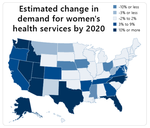 estimated change in demand for women's healthcare by state 2020