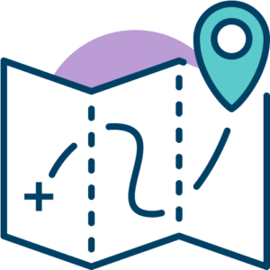 Graphic icon of a road map with final destination