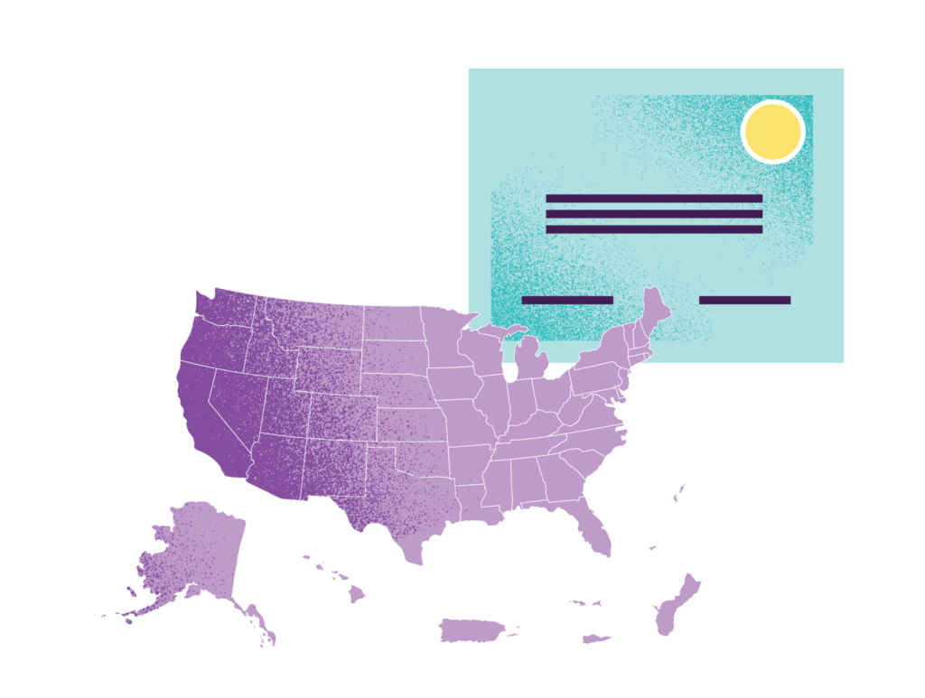 Graphic of United States map with a license