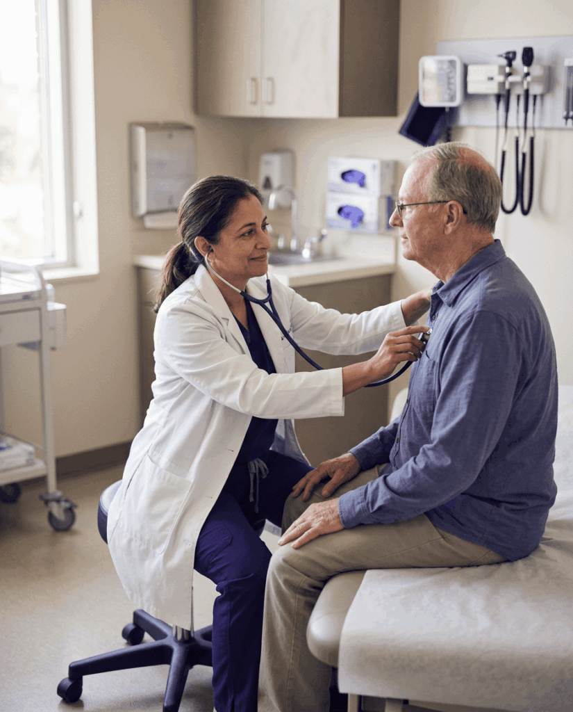 Pulmonologist with patient during appointment